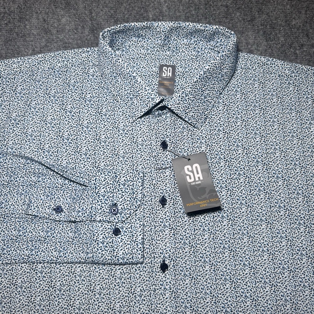 Stacy Adams Performance Tech Button Up L/S Men 18.5 36/37 Geometric Modern NWT